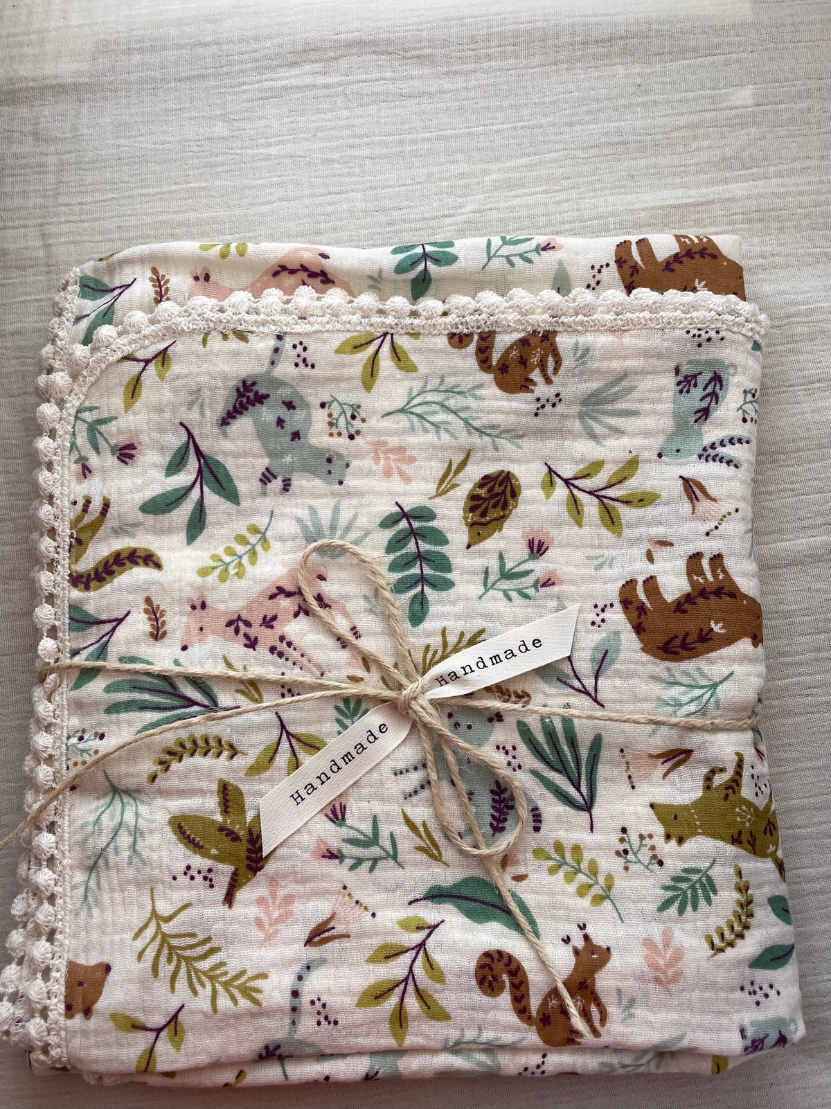 Hydrofiele doek, Swaddle boho bosdieren kant
